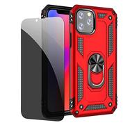 JOYTAG compatibles para Funda iPhone 11 Pro Carcasa Rojo con Protector de Pantalla de Privacidad, Anti Espía Cristal Templado