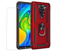 Joytag compatibles para Funda Xiaomi Redmi Note 9,Carcasa +Cristal Templado Silicona TPU 360 Grados Anillo Giratorio magnético Soporte Caja del teléfono del Coche-Rojo