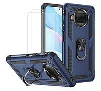 JOYTAG Funda para Xiaomi Mi 10T Lite 5G,Carcasa +Cristal Templado [2 Piezas] Silicona Silicona TPU 360 Grados Anillo Giratorio magnético Soporte Caja del teléfono del Coche-Azul