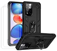 JOYTAG Funda para Xiaomi Mi 11i 5G/Poco X4 NFC 5G,Carcasa +Cristal Templado [2 Piezas] Silicona Anillo Giratorio magnético Soporte Caja del teléfono del Coche-Negro