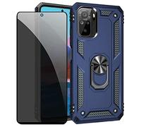 JOYTAG Funda para Xiaomi Redmi Note 10 4G/Note 10S Carcasa Azul con Protector de Pantalla de Privacidad, Anti Espía Cristal Templado