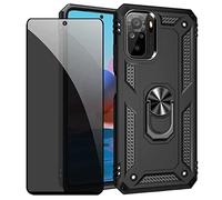 JOYTAG Funda para Xiaomi Redmi Note 10 4G/Note 10S Carcasa Negro con Protector de Pantalla de Privacidad, Anti Espía Cristal Templado