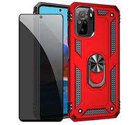 JOYTAG Funda para Xiaomi Redmi Note 10 4G/Note 10S Carcasa Rojo con Protector de Pantalla de Privacidad, Anti Espía Cristal Templado