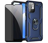 JOYTAG Funda para Xiaomi Redmi Note 10 5G/Poco M3 Pro 5G Carcasa Azul con Protector de Pantalla de Privacidad, Anti Espía Cristal Templado