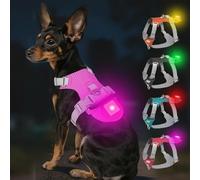 Joytale Arnés Ligero Luminoso para Perros con Soporte para Airtag, arnés Recargable LED Antideslizante con Caja de luz Desmontable, 4 Modos y 7 Colores, Rosa Caliente, XS