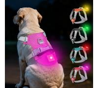 Joytale Arnés Ligero Luminoso para Perros con Soporte para Airtag, arnés Recargable LED Antideslizante con Caja de luz Desmontable, 4 Modos y 7 Colores, Rosa Caliente, L