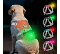 Joytale Arnés Ligero Luminoso para Perros con Soporte para Airtag, arnés Recargable LED Antideslizante con Caja de luz Desmontable, 4 Modos y 7 Colores, Naranja, L