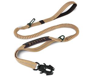 Joytale Correa para Perro táctico, Correa elástica amortiguadora de 1,2-1,8 m con 2 asas acolchadas, cinturón de seguridad del coche, correa fuerte para perros medianos grandes X-Grande, Marrón coyote