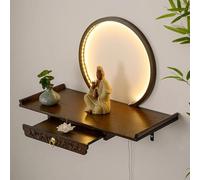 Joytar Soporte de pared para estatua de Buda con LED, mesa de altar para santuario, mesa de meditación de madera, diseño con tablero telescópico, nicho budista para incienso(A,40cm)