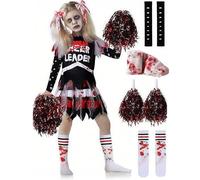 JOYTIX®Disfraz Separado Niña Zombi 2025: Top Manchado Sangre + Falda Rota & Vendas | Terror Escolar Halloween Talla S/M/L (4-12años) (M Talla (Altura corporal recomendada 120-130 cm))