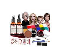 JOYTIX®Kit Maquillaje Halloween SFX con Sangre Falso & Cera para Cicatrices | Paleta Profesional, Esponjas para Costras, Pinceles, Tatuajes de Cicatrices | para Cosplay Fiesta Horror (Set A)