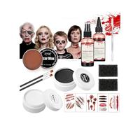 JOYTIX®Kit Maquillaje SFX Cera Cicatrices Sangre Falso Gel Paleta Pintura Cara Negro Blanco | Maquillaje Halloween Terror para Heridas Escalofriantes Looks Zombie Esqueleto(Set B)