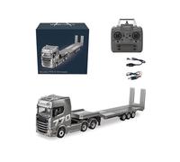 Joytopiaminds Camión tractor resistente a escala 1/18 RC 6x4 770S con remolque de plataforma plana, modelo semi transportador de control remoto de 2.4 GHz con luces y sonido para aficionados, RTR