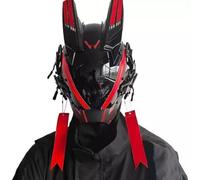 Joytopiaminds Future Punk - Máscara completa de caballero mecha con tira de luz LED, colgante y capa con capucha para Halloween, cosplay y fiestas