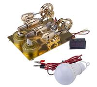 Joytopiaminds Kit de modelo de motor Stirling, mini motor de aire caliente de 4 cilindros con generador eléctrico, bombilla LED y voltímetro para exhibición de experimentos de ciencias físicas