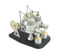 Joytopiaminds Kit de modelo de motor Stirling, motor Stirling de doble cilindro de metal con lámpara de alcohol para exhibición de experimentos de ciencia física