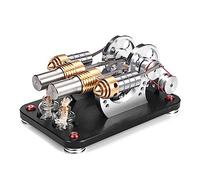Joytopiaminds Stirling - Kit de motor de arranque de metal V2 de 2 cilindros, modelo de motor Stirling paralelo con luz LED colorida, experimento científico de escritorio para adultos