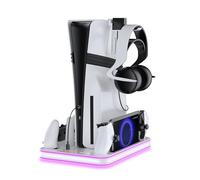 JOYTORN Base de refrigeración PS5/PS5 Slim/PS5 Pro, soporte para PlayStation 5 y estación de refrigeración, base de carga de controlador dual PS5 con iluminación RGB, base de carga PS Portal