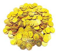 JOYUE 150 Piezas Monedas Doradas Piratas de Juguete, Fiestas Temáticas Piratas, Tesoros para La Búsqueda del Tesoro Cumpleaños de Los Niños