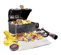 JOYUE - Caja de Cofre del Tesoro de Pirata, 50 Piezas de Oro de Pirata + 50 Piezas de Diamante de Pirata, Juguetes para niños de Halloween de plástico Tesoro para Tesoro de Caza, decoración de Fiesta