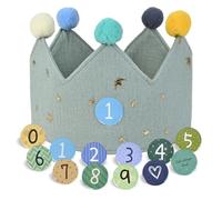 JOYUE Corona de Infantil Cumpleaños, Corona Tela Cumpleaños Niño Sombrero de Cumpleaños con Números Intercambiables del 0 al 9, Unisex Corona Regalo Cumpleaños para Fiestas de Cumpleaños (Verde menta)