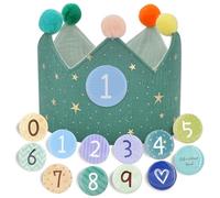JOYUE Corona de Infantil Cumpleaños, Corona Tela Cumpleaños Niño Sombrero de Cumpleaños con Números Intercambiables del 0 al 9, Unisex Corona Regalo Cumpleaños (Con 2 Decoración de Pasteles) (Bleu)