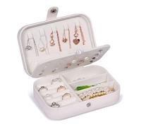 JOYUE Joyero Pequeña, Joyero portátil de Viaje para Mujer, Jewelry Organizer para Anillos Aretes Pendientes Pulseras y Collares, 16,5 x 11,5 x 5,5 cm (Blanco)