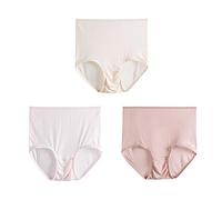 Joyunii - Braguitas de seda, cintura alta, ropa interior sin costuras, antibacterias, para mujer, 3 unidades beige claro + rosa + pasta de granos XX-Large