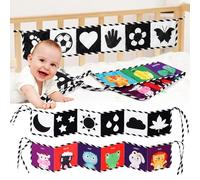 JOYVOVO 2pcs Libro Bebe 0-3 Meses, Libros de Tela en Blanco y Negro, Montessori Bebe 0 a 6 Meses, Juguetes Sensoriales de Alto Contraste en Blanco y Negro, Regalo Bebe Recien Nacido Niño