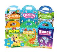 JOYVOVO 6 Libros de Pegatinas Reutilizables 3D para Niños 2 3 4 años | 192 Calcomanías | Sticker Book | Sin BPA | Regalo de Cumpleaños | Granja Dinosaurio Animal Mundo Submarino Espacio Vehículos