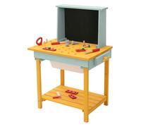 Joyz Banco Herramientas Juguete, con Pizarra, Banco de Trabajo para Niños +3 Años de Madera Maciza de Abeto con Estante de Almacenaje y Accesorios de Bricolaje, Taller de Construcción Infantil