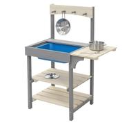 Joyz Cocina de Barro para Niños Al Aire Libre, Madera Maciza, Juego de Cocinita de Exterior con Bandeja de Agua, Accesorios y Fregadero Extraíble, Resistente a la Intemperie, para Niños + 3 años