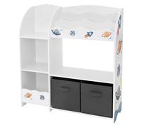 Joyz Estantería Infantil 93x30x98 cm Blanco Mueble con 8 Compartimentos Abiertos y 2 Cajas Extraíbles de Tela Extraíbles Baúl Organizador Juguetero Multifuncional Móvil para Habitación de Niños