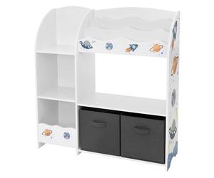 Joyz Estantería Infantil 93x30x98 cm Blanco Mueble con 8 Compartimentos Abiertos y 2 Cajas Extraíbles de Tela Extraíbles Baúl Organizador Juguetero Multifuncional Móvil para Habitación de Niños