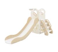 Joyz Juego Tobogán Infantil 3 en 1 para Interior y Exterior Blanco-Beige de Plástico Juguete Multifuncional con Escaleras, Deslizador y Canasta de Baloncesto +3 Años Inc Pelota y Bomba de Aire