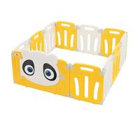 Joyz Parque Infantil 120×120 cm Corralito para Bebés Plegable de Plástico Blanco/Amarillo con Diseño Panda Gimnasio de Actividades Interior/Exterior Barrera con Puerta y Reloj de Aprendizaje