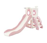 Joyz Tobogán Infantil 3en1 con Refuerzo Antideslizante Plástico Blanco-Rosa Juego de Torre con Canasta de Baloncesto Balón y Bomba de Aire Parque de Interior y Exterior para Niños a Partir de 3 Años