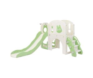 Joyz Tobogán Infantil 5 en 1 con Escaleras de Trepa, Canasta de Baloncesto Telescópica y Túnel, Torre de Juegos, Parque para Exterior/Interior, Verde Claro, para Niños a Partir de 3 Años