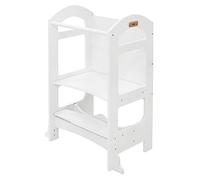 Joyz Torre de Aprendizaje Montessori con Pizarra, Taburete de Ayuda Trona Infantil de Madera Blanca para Niños a Partir de 1 año, Silla para Descubrimiento Desarrollo Learning Tower Antivuelco Segura