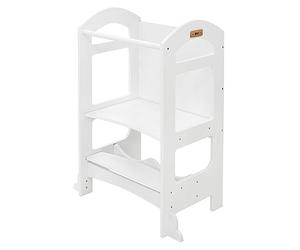 Joyz Torre de Aprendizaje Montessori con Pizarra, Taburete de Ayuda Trona Infantil de Madera Blanca para Niños a Partir de 1 año, Silla para Descubrimiento Desarrollo Learning Tower Antivuelco Segura