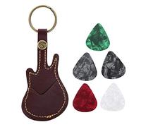 Joyzan Púas de Celuloide, Portátil Llavero Funda Cuero PU Plectro Porta Puas Guitarra Selección Celuloide Colorido Accesorios para Eléctrica Eléctricas Clásica Acústicas Bajo Ukelele 5 Piezas