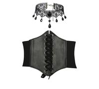 JOZMMZEOOA 2 Piezas Corset Mujer Negro,con 1 Encaje Collar Gótico Gargantillas Disfraz Pirata Mujer Vikinga Steampunk Women'S Corset Belt Vestido Pirata Vestido con Cintura Ajustable (Negro, Pretina)
