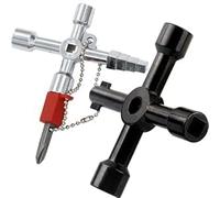 JOZMMZEOOA 2 Piezas Llave Contador Agua,4 Vías Llave Cuadrada Multifuncional Llaveascensor Triangular Contador Llaves Maestra para Abrir Puertas,Contadores Agua,Contadores Eléctricos,Negro,Plata