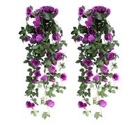 JOZMMZEOOA 2 Piezas Rosas Artificiales Guirnalda,90 CM Planta Artificial Colgante Flores secas Enredaderas Artificiales Decorativas guirnaldas,para Jardín Fiesta Hogar Boda Decoración (Púrpura)