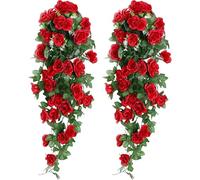 JOZMMZEOOA 2 Piezas Rosas Artificiales Guirnalda,90 CM Planta Artificial Colgante Flores secas Enredaderas Artificiales Decorativas guirnaldas,para Jardín Fiesta Hogar Boda Decoración (Rojo)