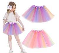 JOZMMZEOOA 2 Piezas Tutu Niña Falda Tul Niña Falda de Tul con Paneles de Color Arcoíris FaldaNiña Tutu Ballet Niña Tutu Elastico Tul Danza Rendimiento Carnava Vestido,para niñas de 2 a 8 años(A)