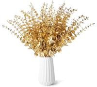 JOZMMZEOOA 24 Piezas Eucalipto Artificial,Ramas Artificiales Decorativas Eucalipto Ramo Artificial Planta de Eucalipto Hojas Decorativas Artificiales,para Decoración de Hogar Oficina Bodas（Oro）