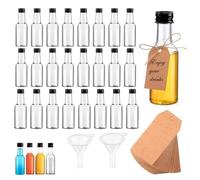 JOZMMZEOOA 24 Piezas Mini Botellas Licor,50 ML Shots Botellitas Pequeñas Rellenar Botellas Sensoriales Vacías Licor Reutilizables con Tapón Rosca Negro 2 Embudos,para Arte de Fiesta Boda