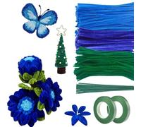 JOZMMZEOOA 300 Piezas Limpiapipas Manualidades Chenilla,Flores Juego de Limpiador de Pipas Set 6 mm x 30 cm Pipe Cleaner Tallos de Chenilla para Ramos Tulipanes DIY Material Decorar(Azul)