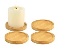 JOZMMZEOOA 4 Piezas Candelabros para Velas，8cm Portavelas Decoracion Redondos Posavasos Madera Bambu Sujeta Velas Porta Candle Holder Centros de Mesa,para Velas Bebidas Cerveza Vaso Tazas